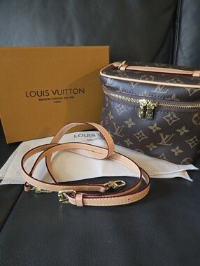 Brown/ Tan Monogram Vanity Crossbody Bag W/ Strap & Dustbag